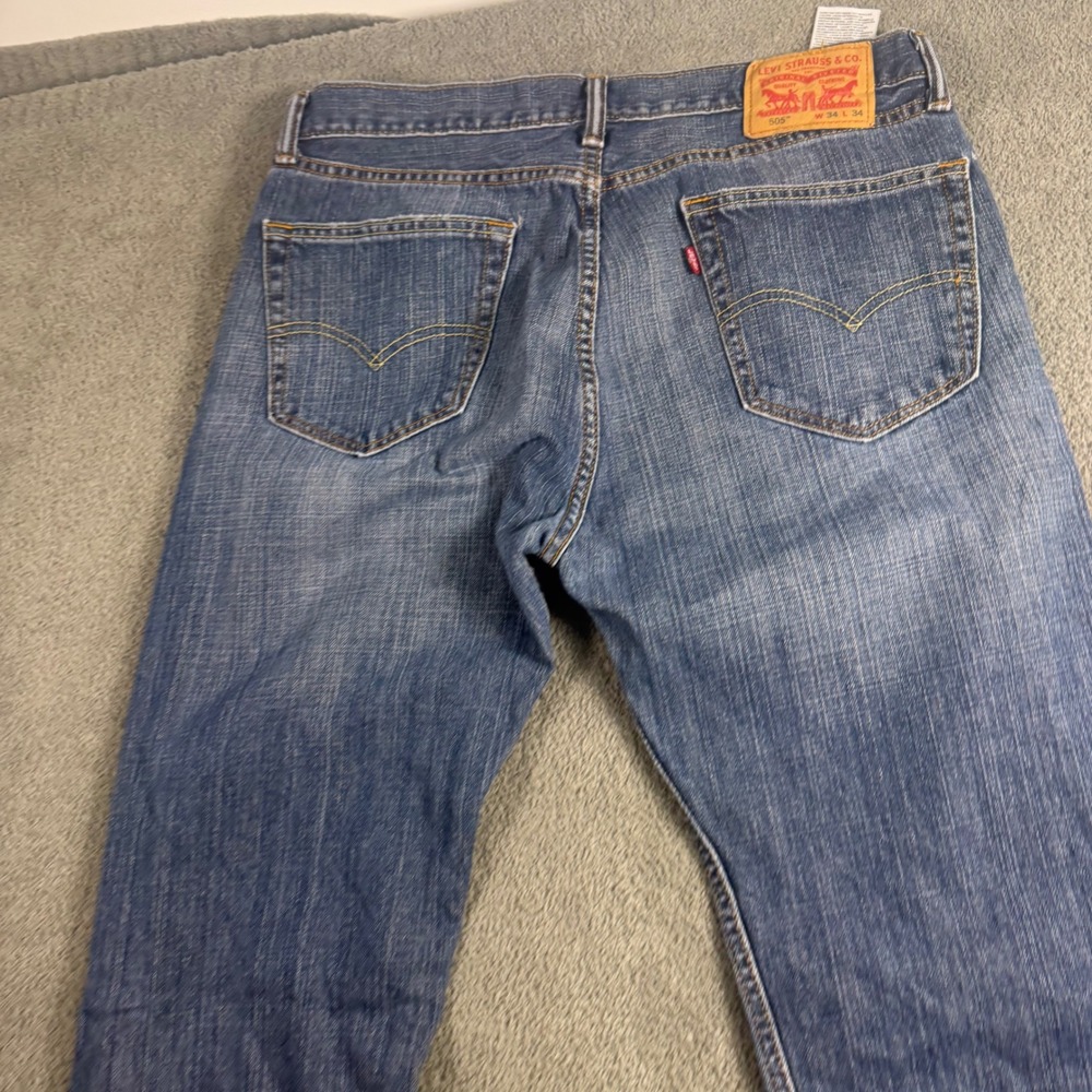 Levis 505 Mens Regular Fit Straight Leg Jeans Medium Wash Blue W34 L34